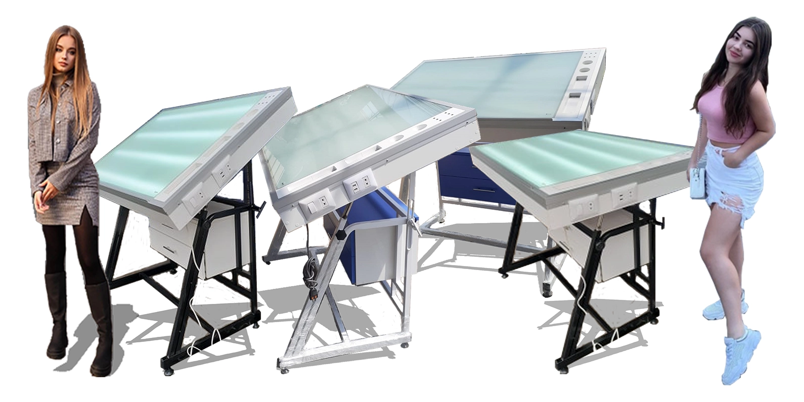 Mesa office live modelo estudiante con luz led tablero regulable con 2 gavetas extraibles.